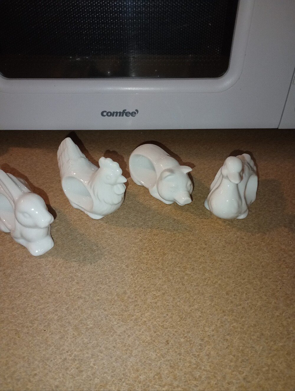 Vintage White Ceramic Farm Animal Napkin Rings- Set Of 4